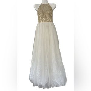 Size 7/8 Gold and White B. Darlin Ball Gown
